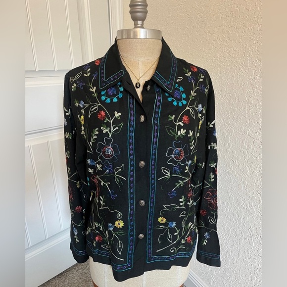 Tantrums Collections Light Weight Emroidered Floral Button Down Shirt/Jacket PS - Picture 9 of 11